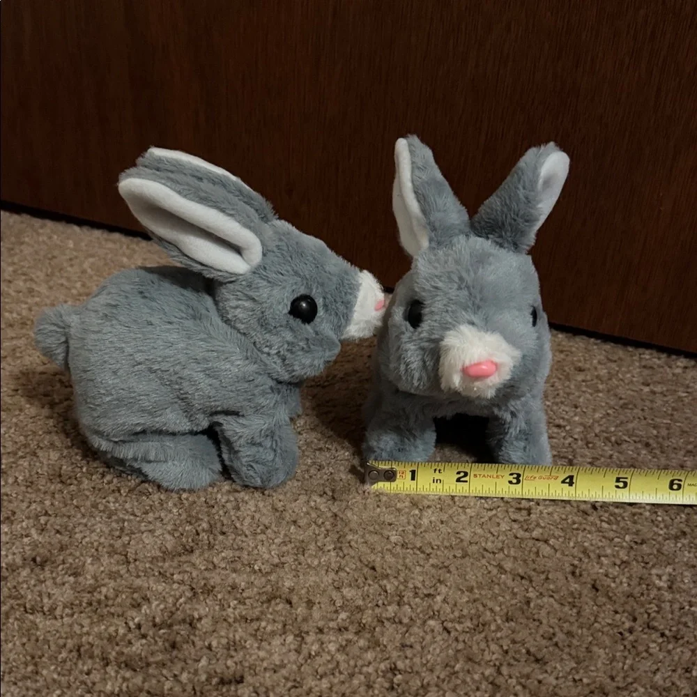 Gray Plush Jumping Bunny Toy for Small Children or Pets